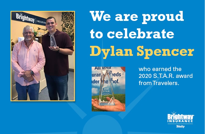 Brightway Insurance Agent, Dylan Spencer, earns award from Travelers