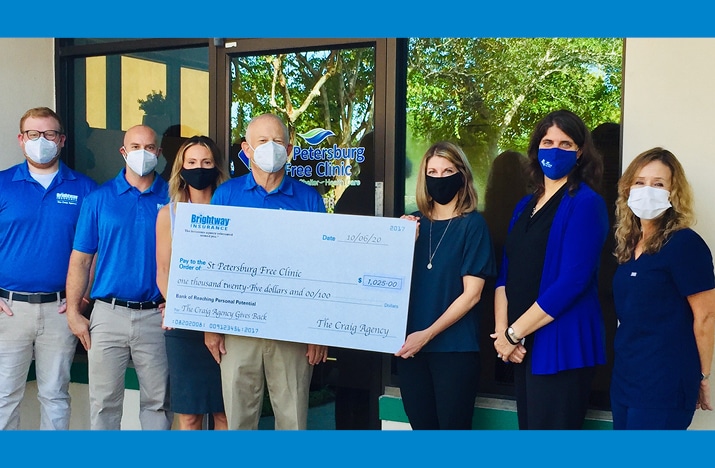 Brightway, The Craig Agency in St. Petersburg donates $1,025 to St. Petersburg Free Clinic