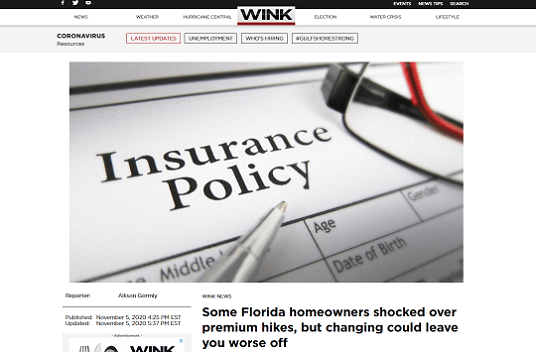 WINK News: “Some Florida homeowners shocked over premium hikes, but changing could leave you worse off”